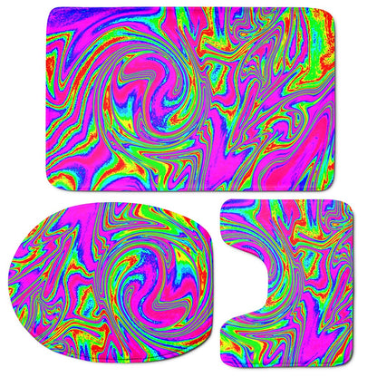 Abstract Psychedelic Liquid Trippy Print 3 Piece Bath Mat Set