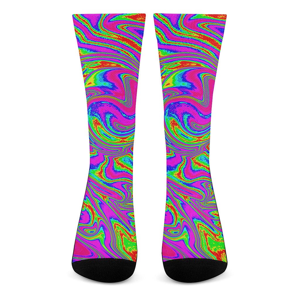 Abstract Psychedelic Liquid Trippy Print Crew Socks