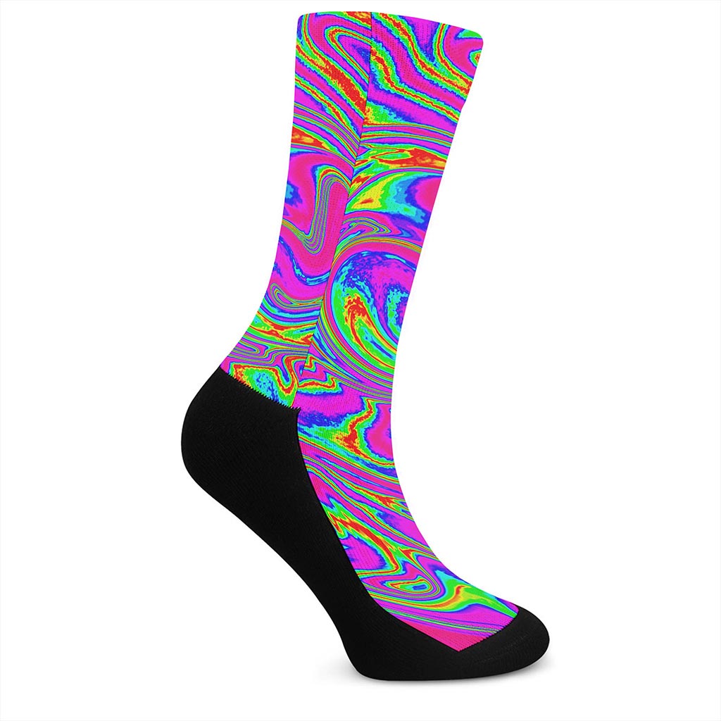 Abstract Psychedelic Liquid Trippy Print Crew Socks