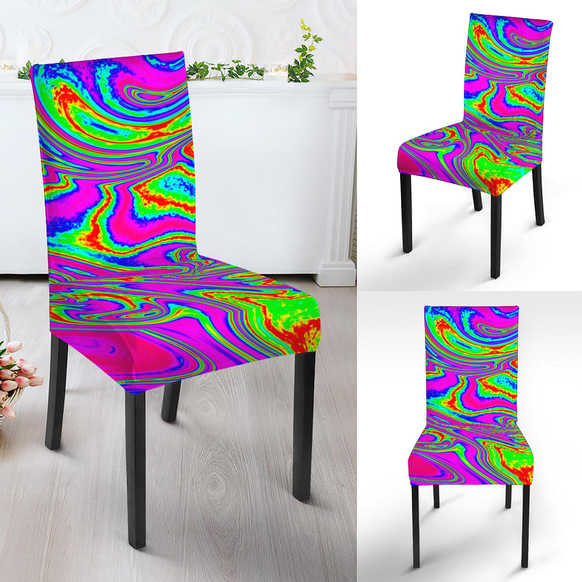 Abstract Psychedelic Liquid Trippy Print Dining Chair Slipcover