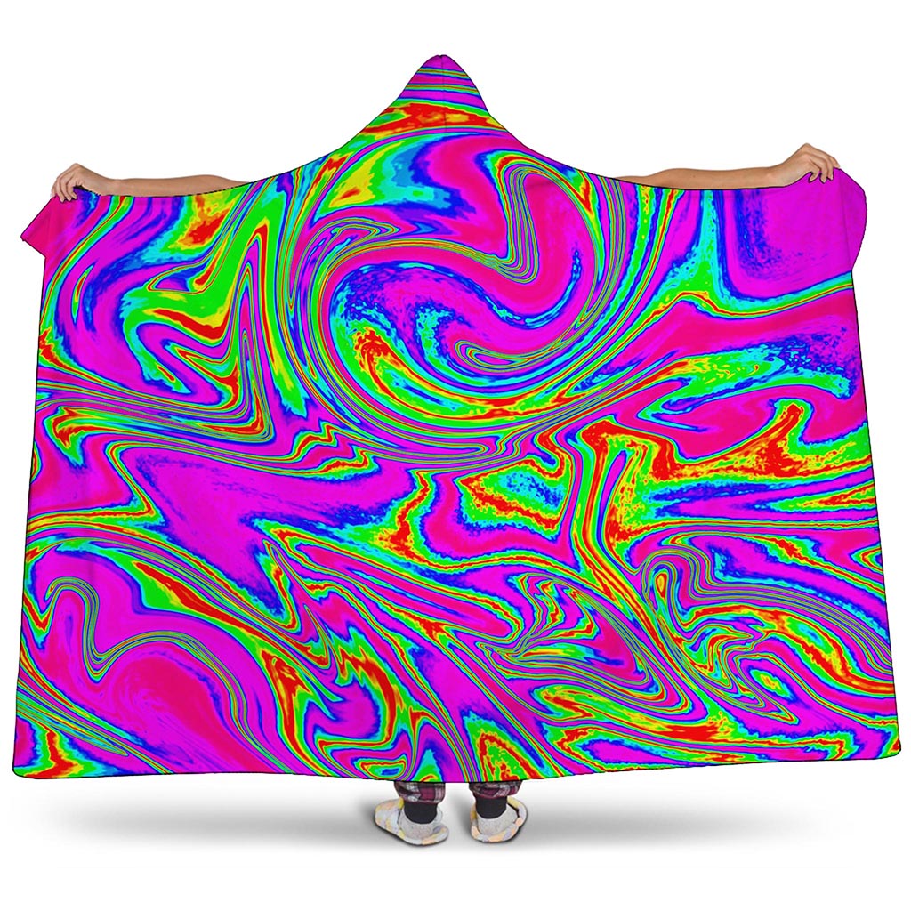 Abstract Psychedelic Liquid Trippy Print Hooded Blanket