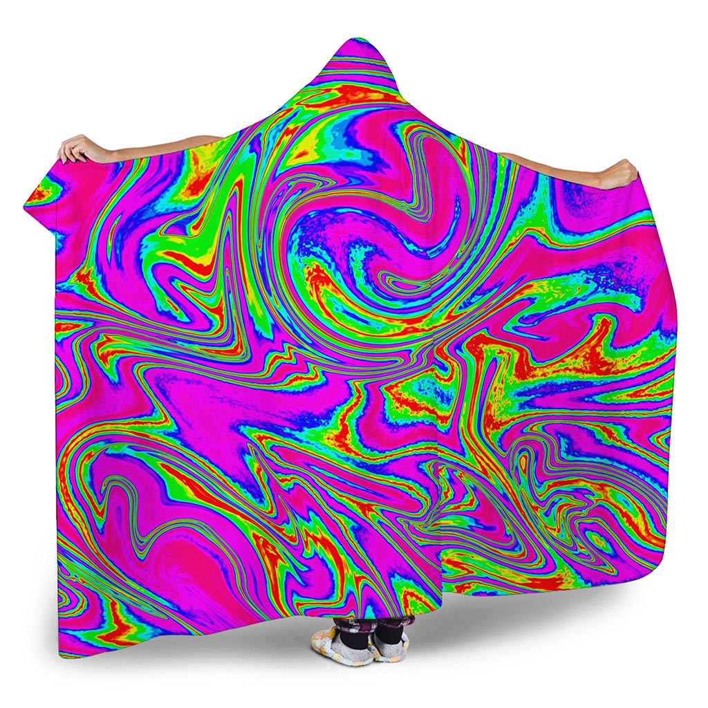 Abstract Psychedelic Liquid Trippy Print Hooded Blanket
