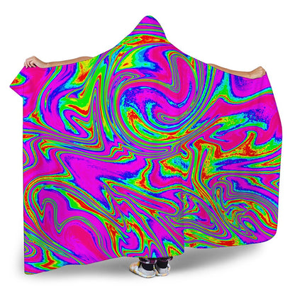 Abstract Psychedelic Liquid Trippy Print Hooded Blanket