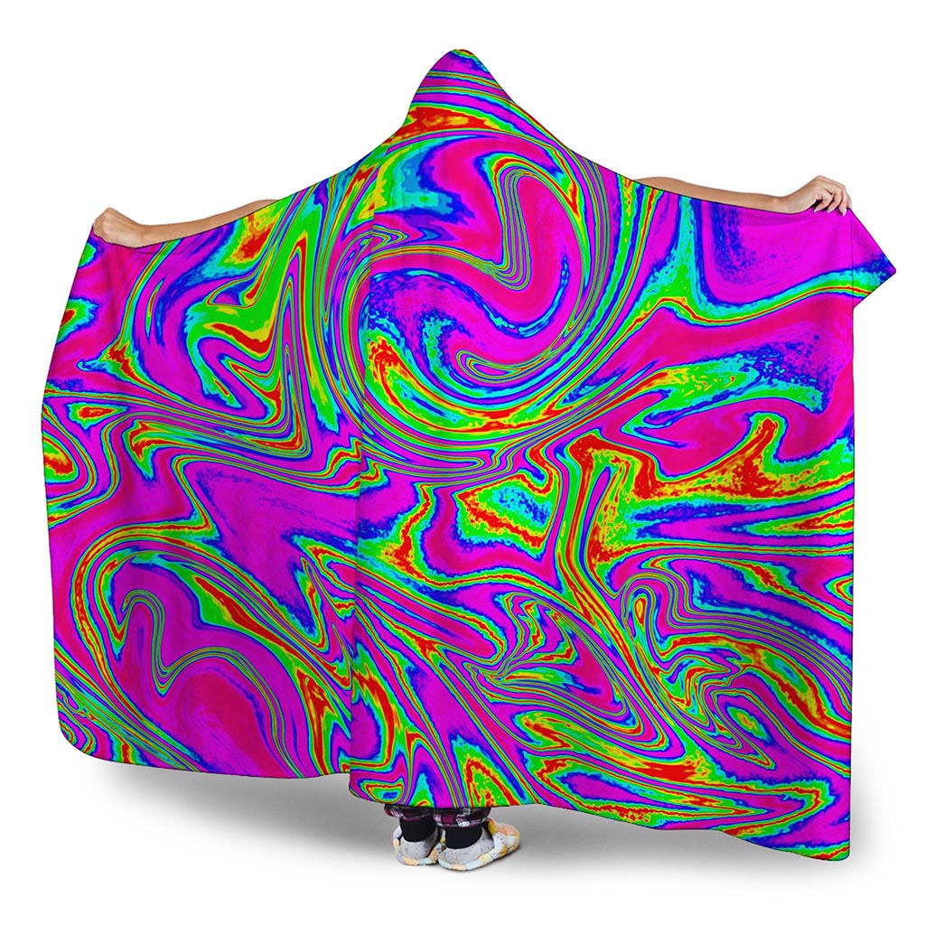 Abstract Psychedelic Liquid Trippy Print Hooded Blanket