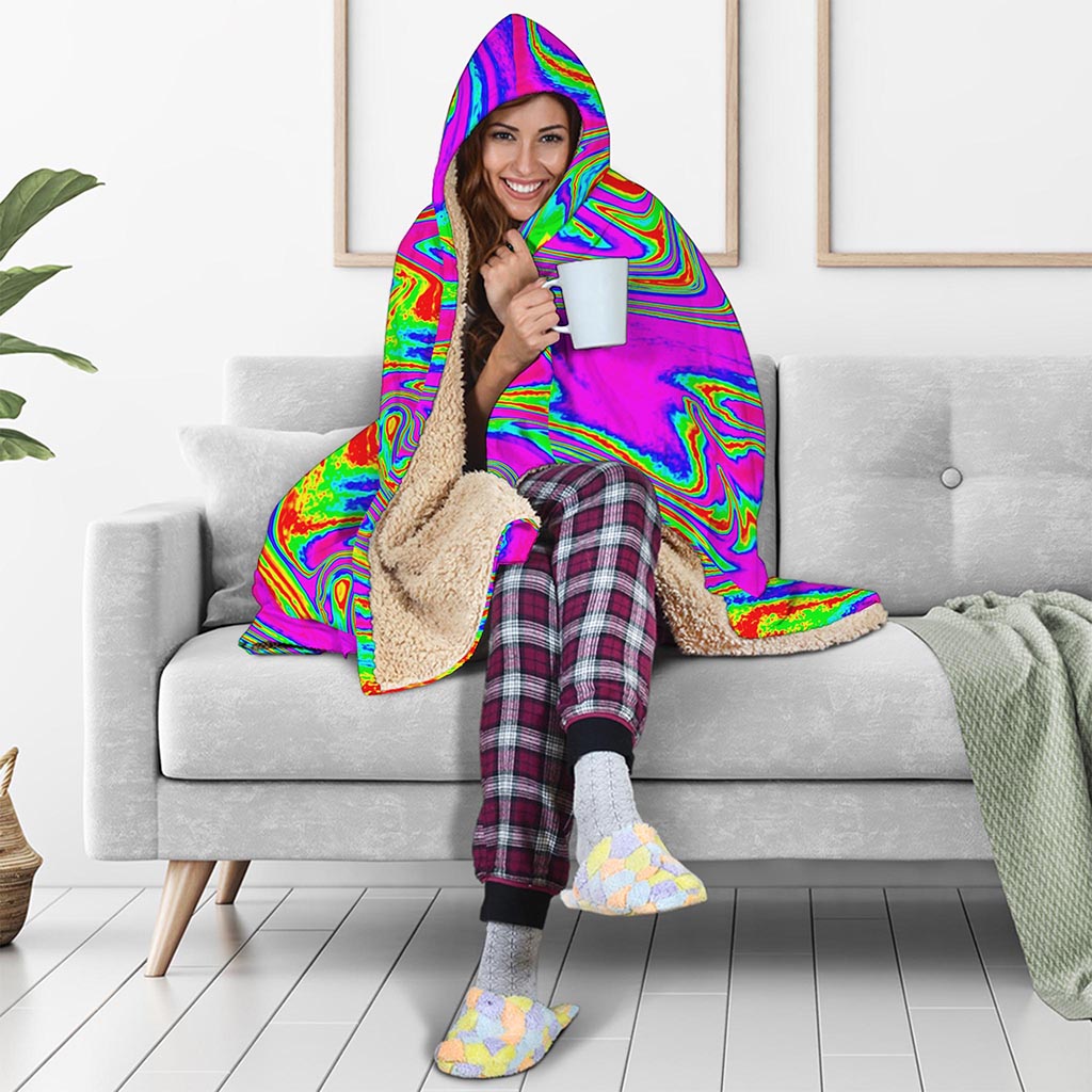 Abstract Psychedelic Liquid Trippy Print Hooded Blanket