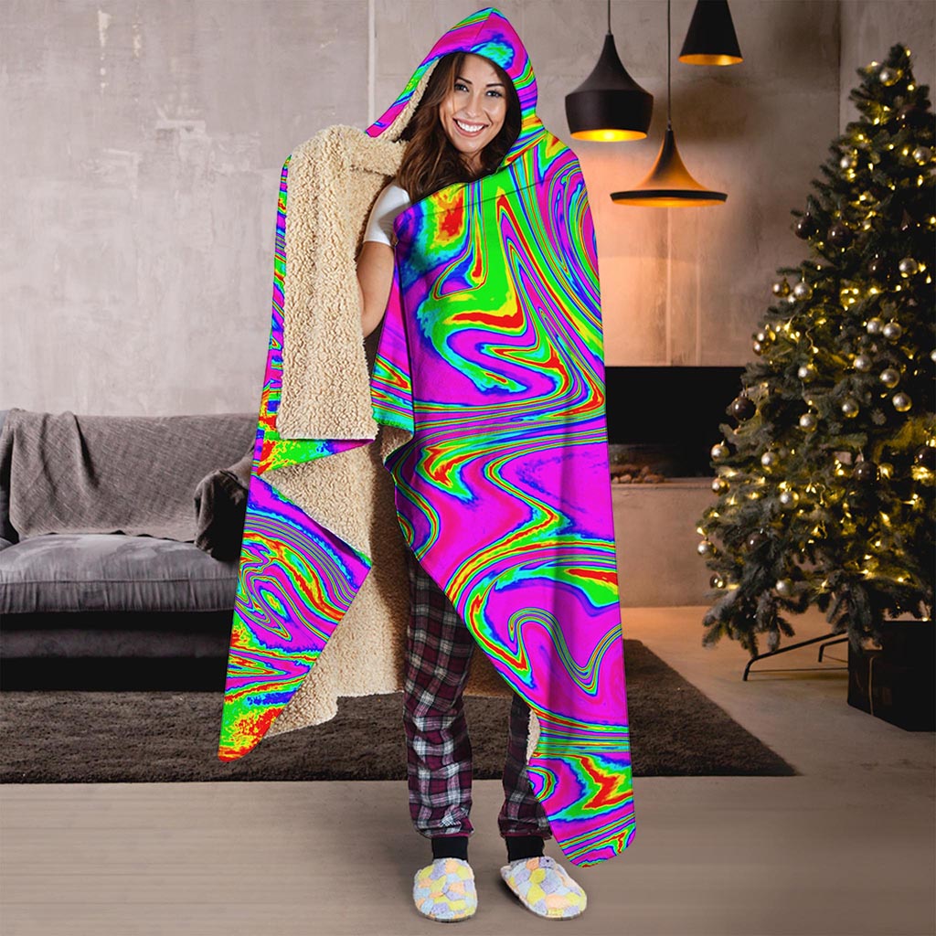 Abstract Psychedelic Liquid Trippy Print Hooded Blanket