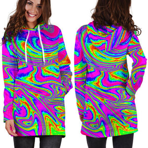 Abstract Psychedelic Liquid Trippy Print Hoodie Dress GearFrost