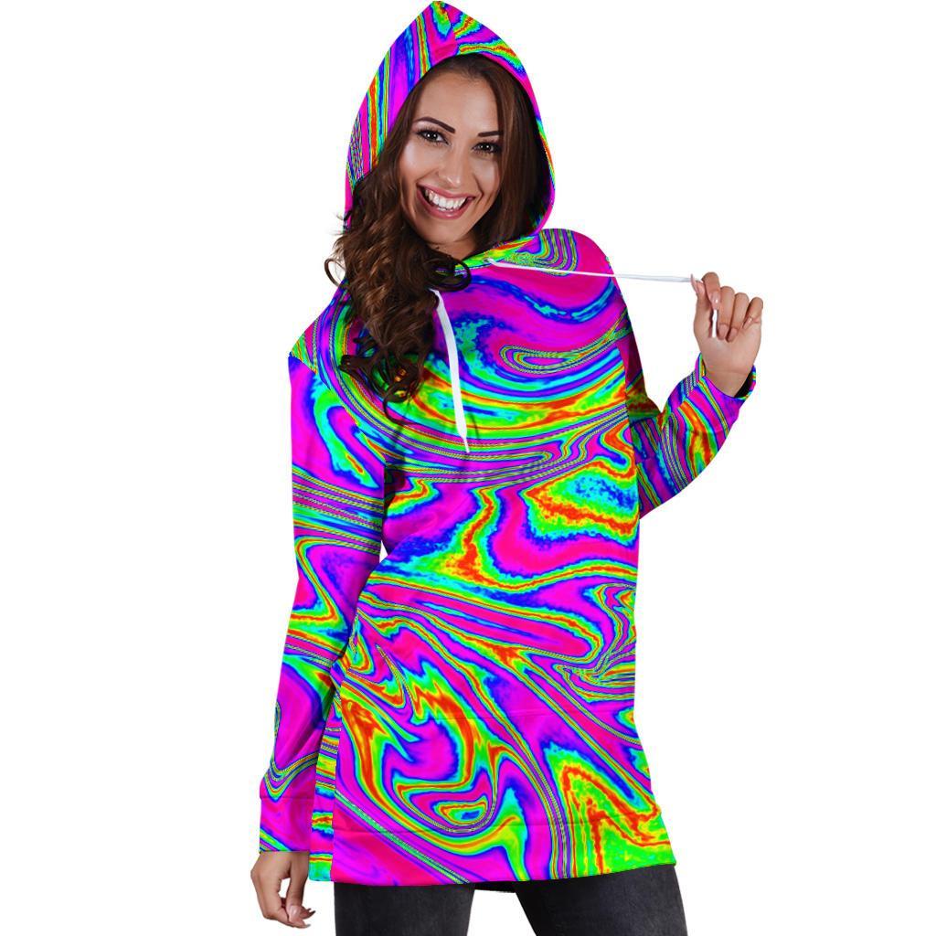 Abstract Psychedelic Liquid Trippy Print Hoodie Dress GearFrost