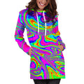 Abstract Psychedelic Liquid Trippy Print Pullover Hoodie Dress