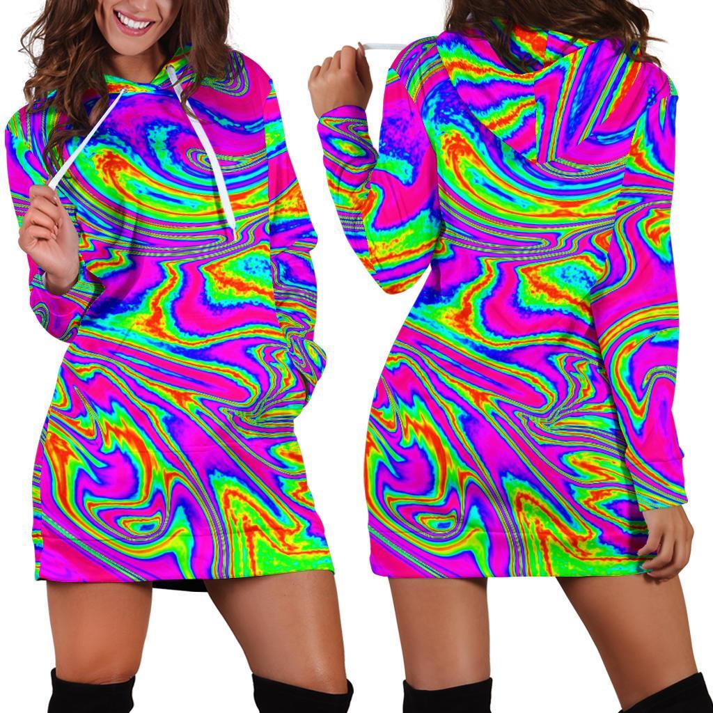 Abstract Psychedelic Liquid Trippy Print Hoodie Dress GearFrost