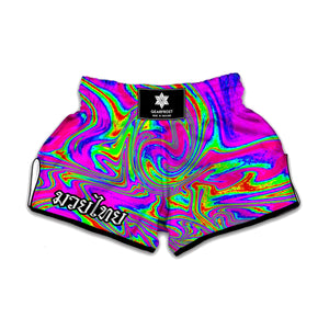 Abstract Psychedelic Liquid Trippy Print Muay Thai Boxing Shorts