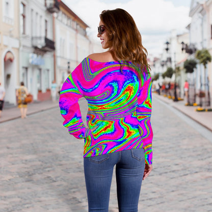 Abstract Psychedelic Liquid Trippy Print Off Shoulder Sweatshirt GearFrost