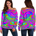 Abstract Psychedelic Liquid Trippy Print Off The Shoulder Sweatshirt