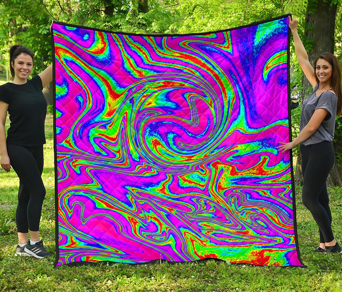 Abstract Psychedelic Liquid Trippy Print Quilt