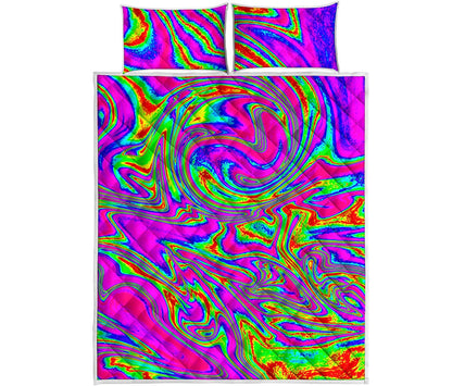 Abstract Psychedelic Liquid Trippy Print Quilt Bed Set