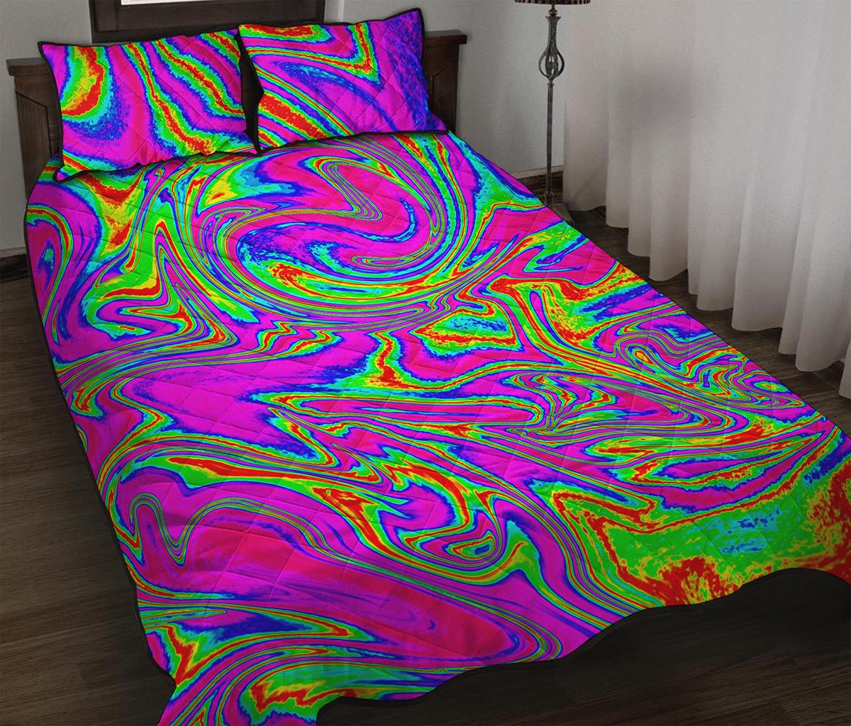 Abstract Psychedelic Liquid Trippy Print Quilt Bed Set