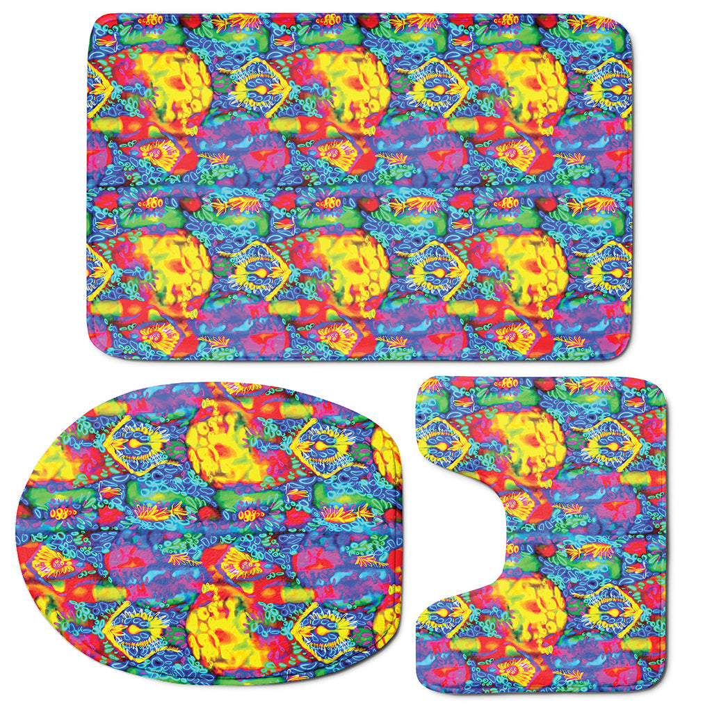 Abstract Psychedelic Print 3 Piece Bath Mat Set