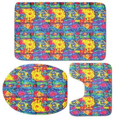 Abstract Psychedelic Print 3 Piece Bath Mat Set