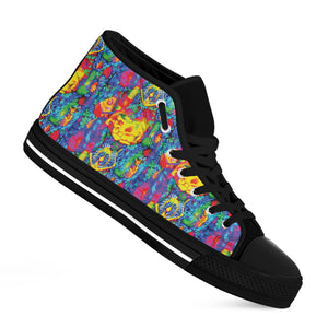 Abstract Psychedelic Print Black High Top Shoes