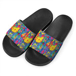 Abstract Psychedelic Print Black Slide Sandals