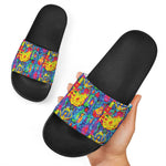 Abstract Psychedelic Print Black Slide Sandals