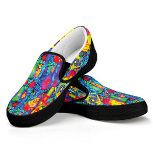 Abstract Psychedelic Print Black Slip On Shoes