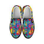 Abstract Psychedelic Print Black Slip On Shoes