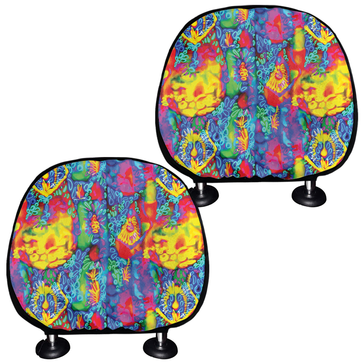 Abstract Psychedelic Print Car Headrest Covers