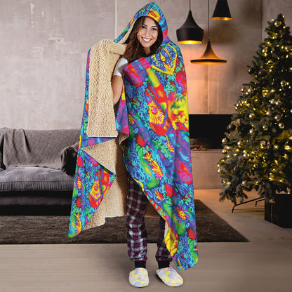 Abstract Psychedelic Print Hooded Blanket