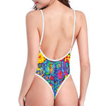 Abstract Psychedelic Print One Piece High Cut Swimsuit
