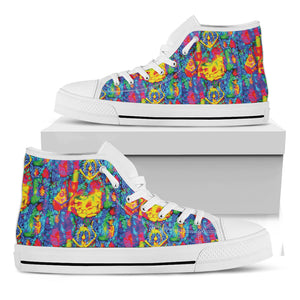 Abstract Psychedelic Print White High Top Shoes