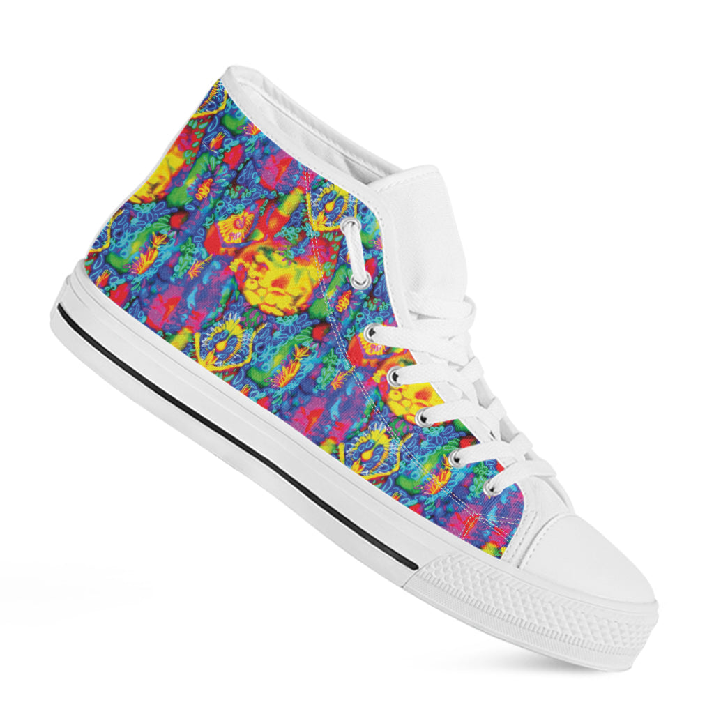 Abstract Psychedelic Print White High Top Shoes