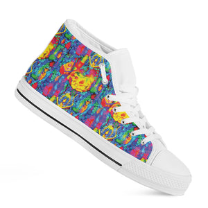 Abstract Psychedelic Print White High Top Shoes