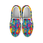 Abstract Psychedelic Print White Slip On Shoes