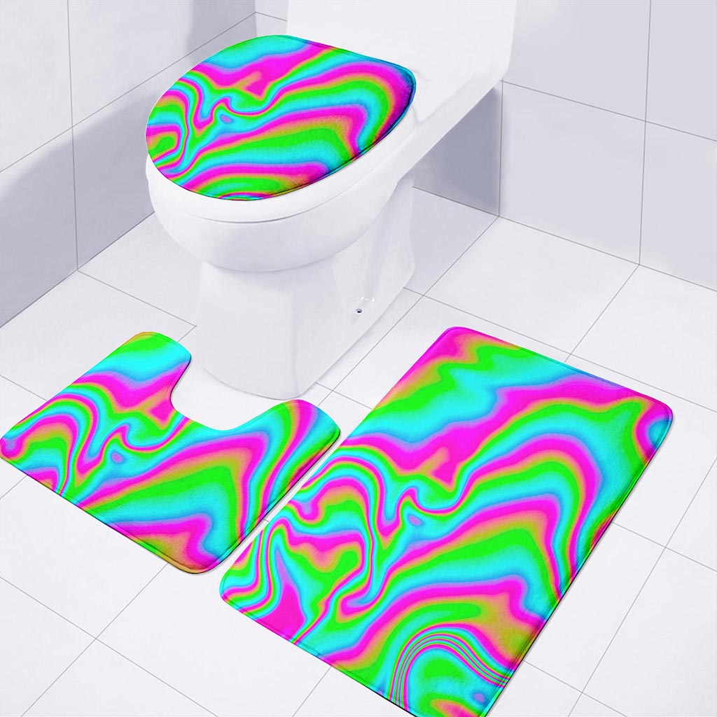 Abstract Psychedelic Trippy Print 3 Piece Bath Mat Set