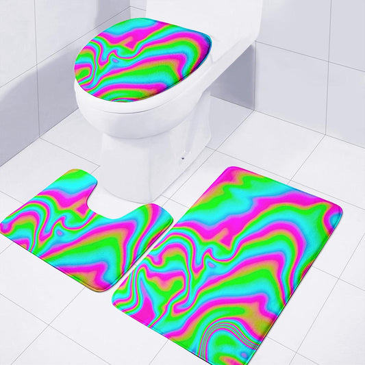 Abstract Psychedelic Trippy Print 3 Piece Bath Mat Set