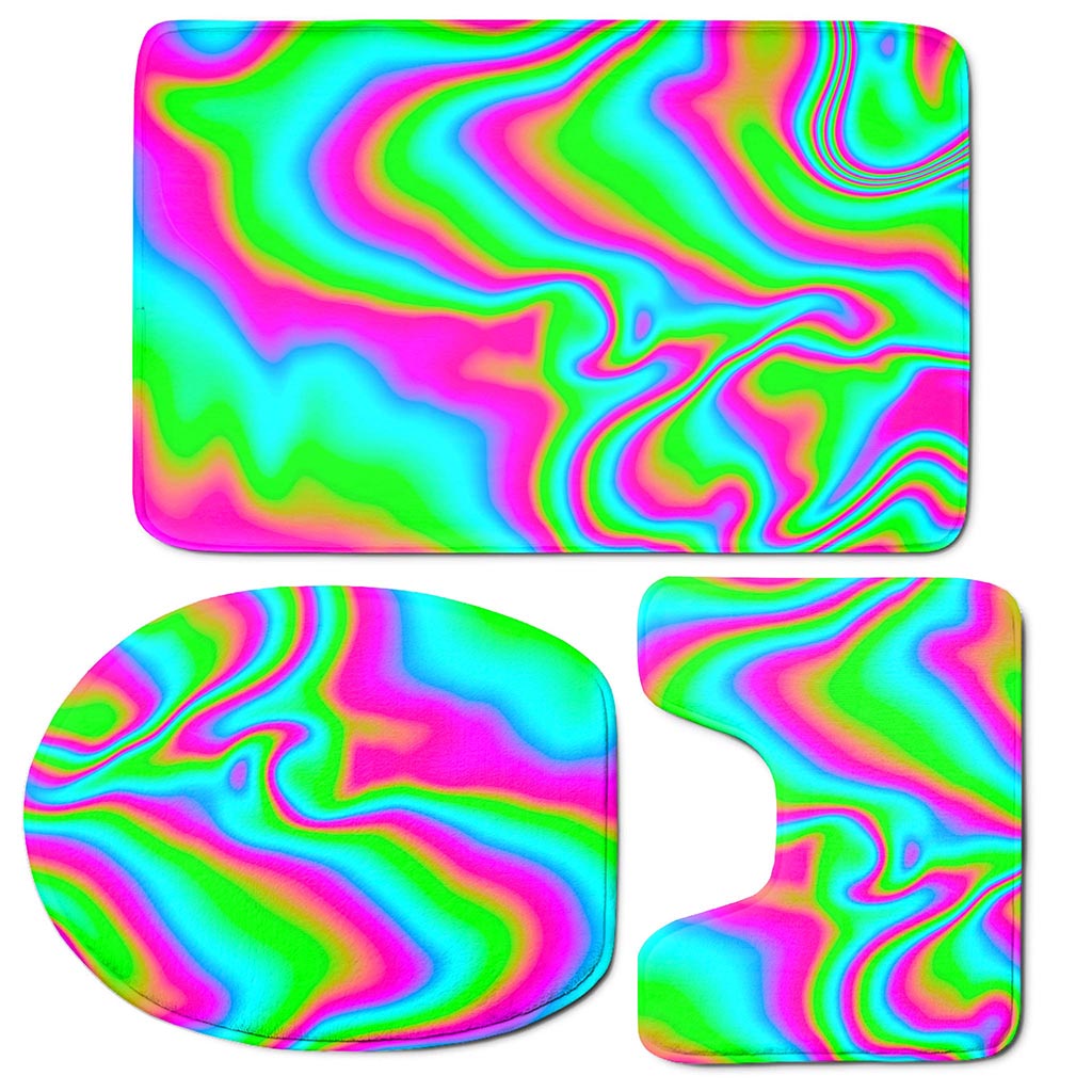 Abstract Psychedelic Trippy Print 3 Piece Bath Mat Set