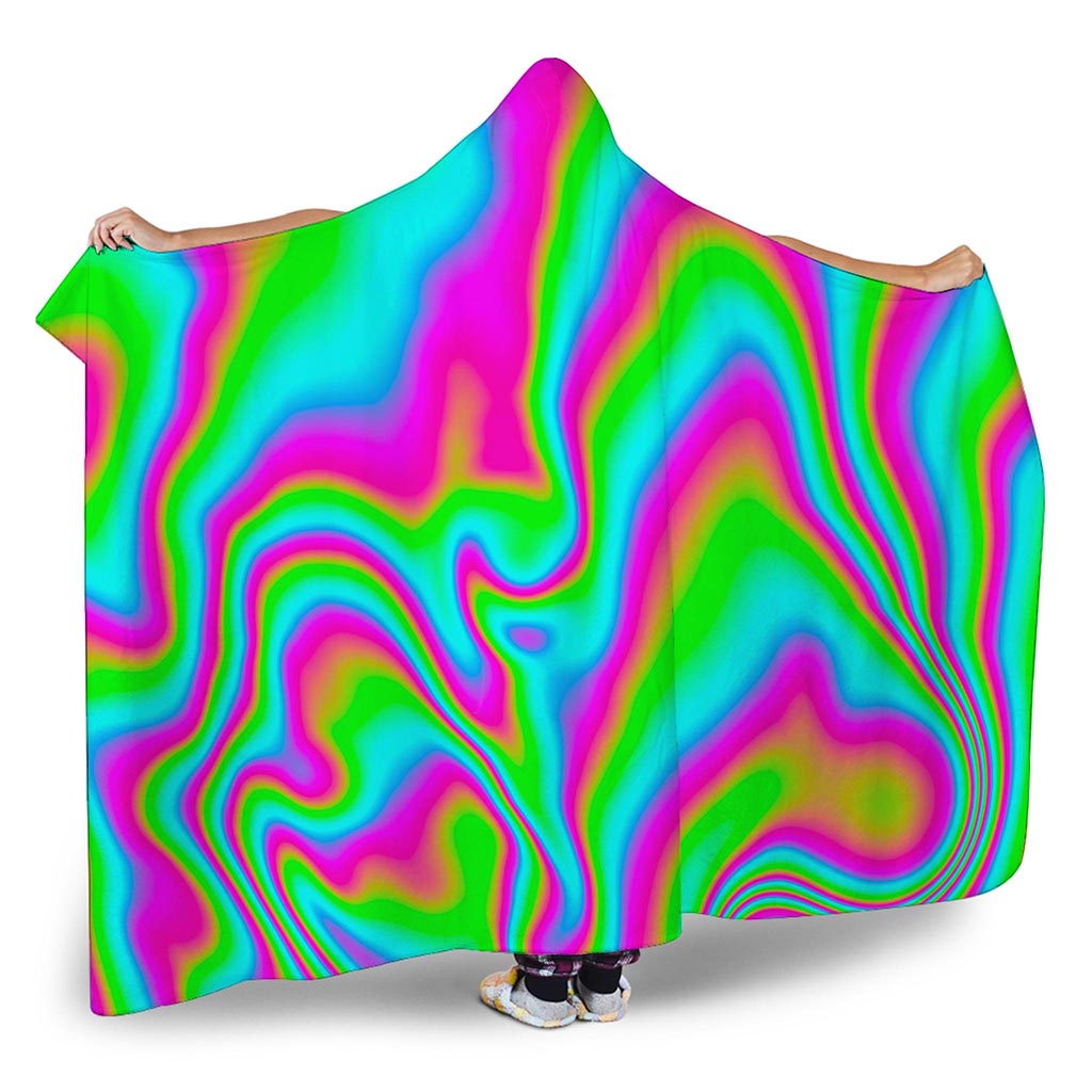 Abstract Psychedelic Trippy Print Hooded Blanket