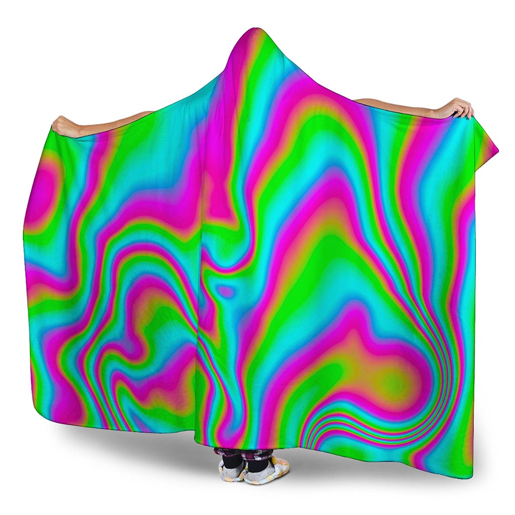 Abstract Psychedelic Trippy Print Hooded Blanket