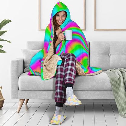 Abstract Psychedelic Trippy Print Hooded Blanket