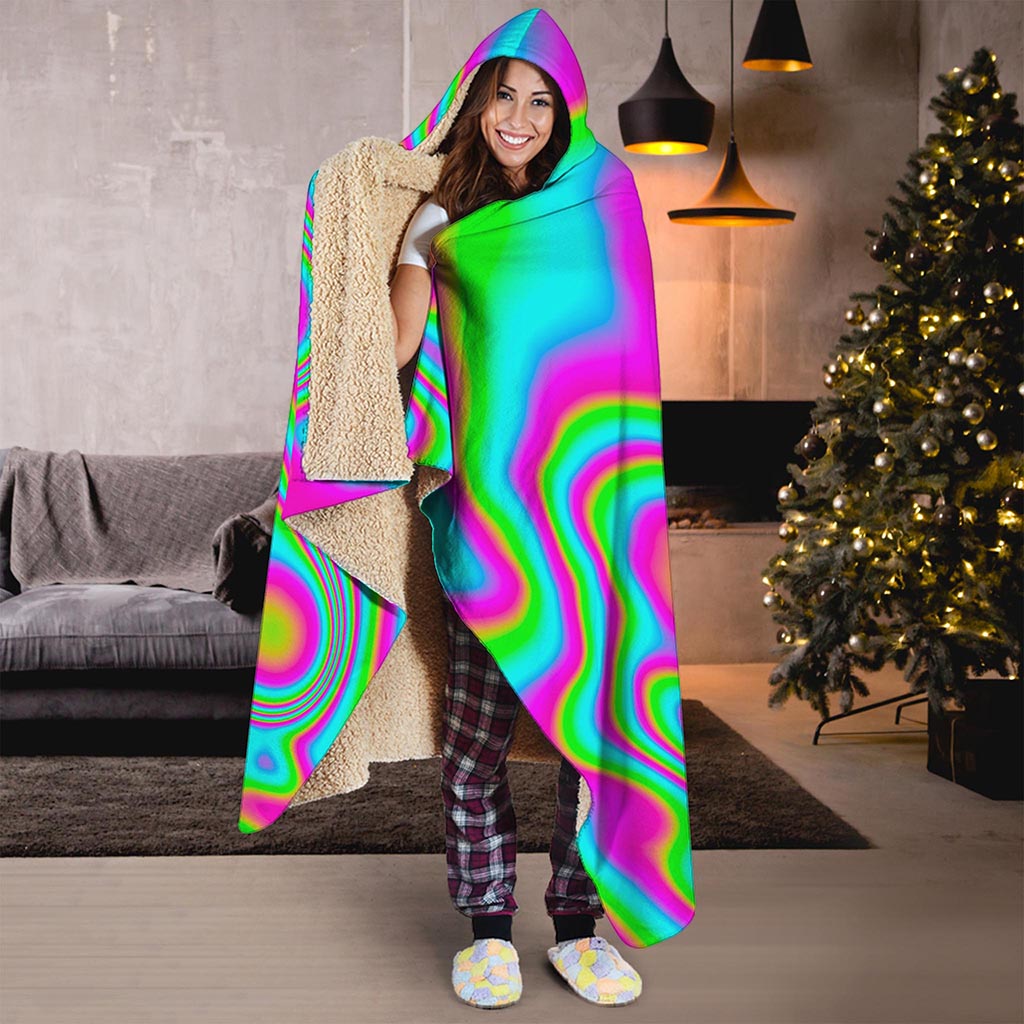 Abstract Psychedelic Trippy Print Hooded Blanket