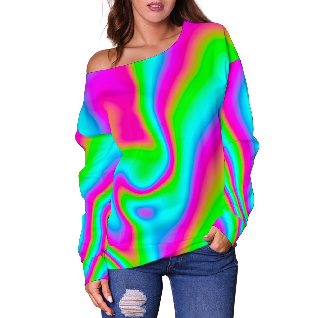 Abstract Psychedelic Trippy Print Off Shoulder Sweatshirt GearFrost