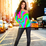 Abstract Psychedelic Trippy Print Off Shoulder Sweatshirt GearFrost