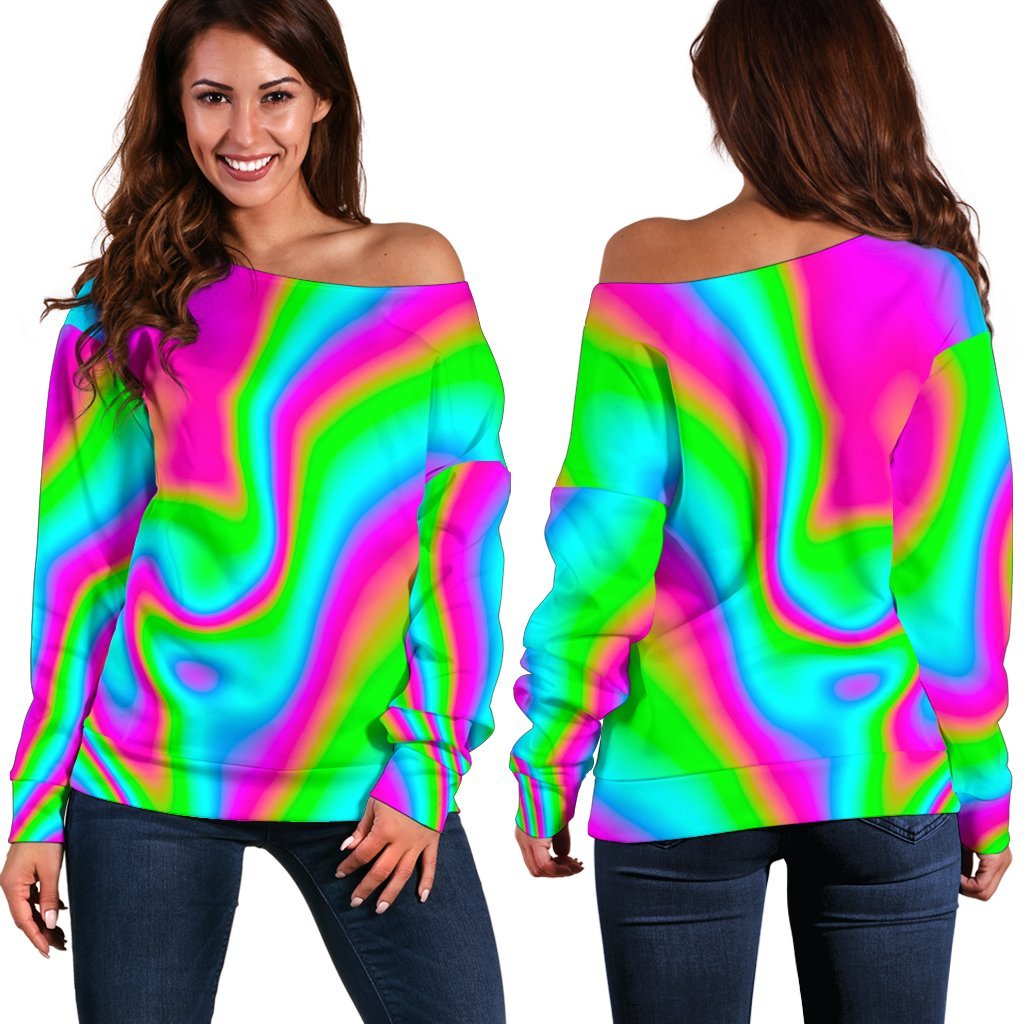 Abstract Psychedelic Trippy Print Off Shoulder Sweatshirt GearFrost