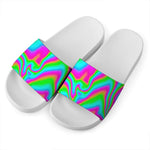 Abstract Psychedelic Trippy Print White Slide Sandals