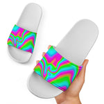 Abstract Psychedelic Trippy Print White Slide Sandals