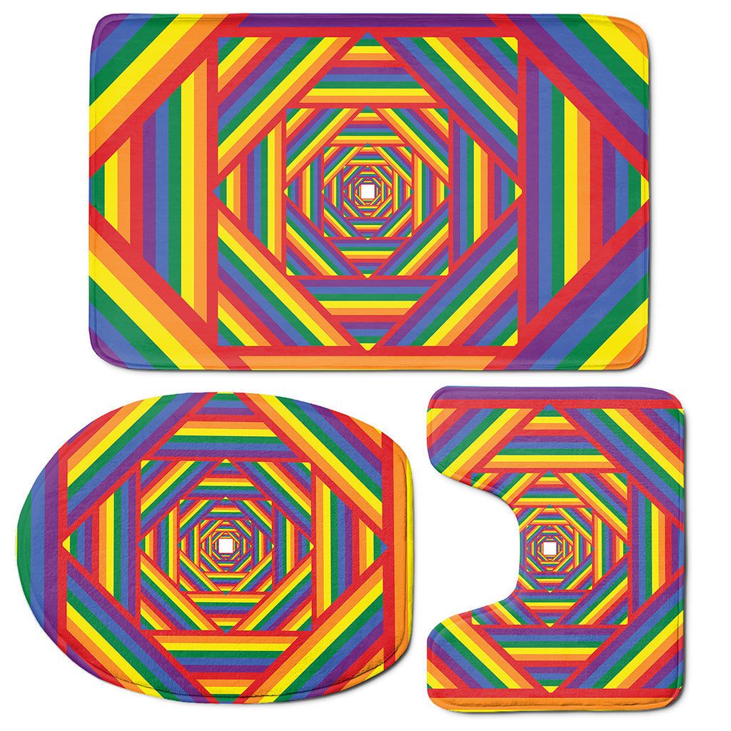 Abstract Rainbow LGBT Stripes Print 3 Piece Bath Mat Set