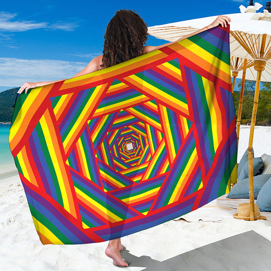 Abstract Rainbow LGBT Stripes Print Beach Sarong Wrap