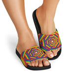 Abstract Rainbow LGBT Stripes Print Black Slide Sandals
