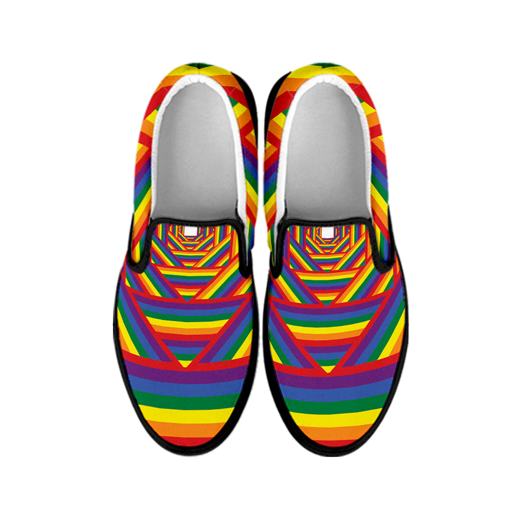 Abstract Rainbow LGBT Stripes Print Black Slip On Shoes